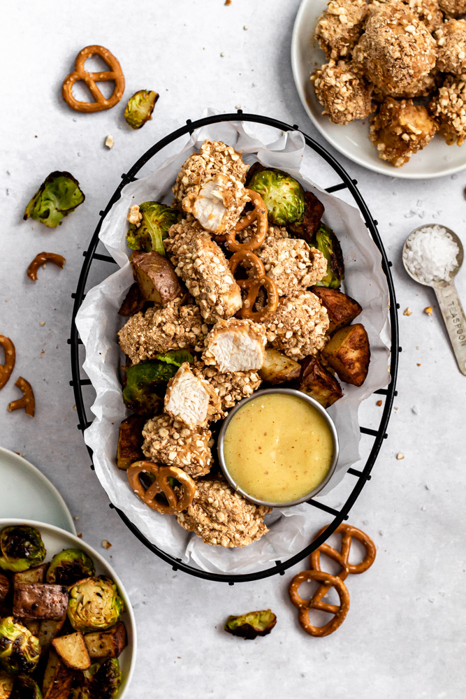 Easy Sheet Pan Honey Mustard Pretzel Chicken Nuggets